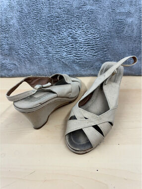 Beige Suede Slingback Wedge Heels Classic Timeless